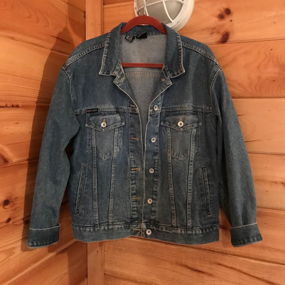 VINTAGE BLUE DKNY JEANS LOGO GRAPHIC DENIM JACKET - Picture 3 of 5